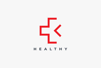 Simple Medical Cross with Arrow Icon Logo. Minimal Logotype Line Geometric Shapes Concept Usable for Corporate branding Identity related with health, medicine, hospital, doctor, pharmacy, clinic, aid