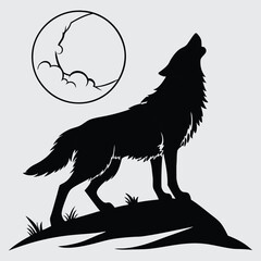 A wolf howling at the moon  image silhouette vector art and illustration