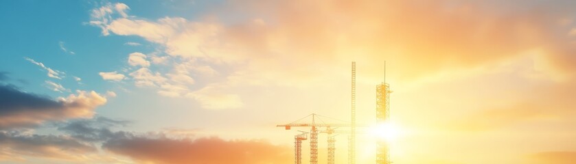 Obraz premium Towering ambitions, crane elevates construction on urban skyscraper, symbolizing city's growth and development