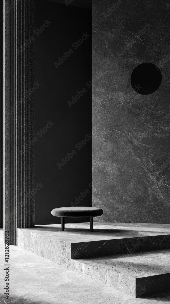 Aufkleber Soft curves and linear elements intertwine in a tranquil setting, highlighting the elegance of simplicity and contemporary design. Shadows dance lightly across the surfaces