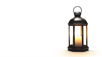 candlelit lantern isolated on the right, white background