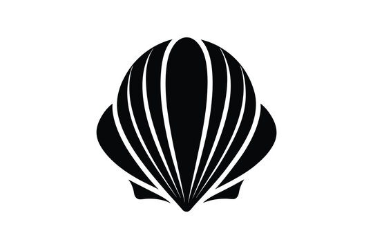 seashell silhouette, Illustration of a seashell on a black background, marine design  