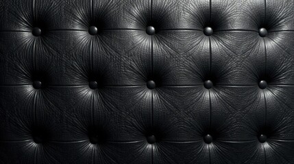 Fototapeta premium Dark tufted leather texture background with subtle shadows and deep button details
