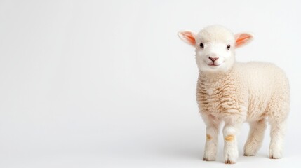 Fototapeta premium Cute Young Lamb with Soft Wool on Plain White Background