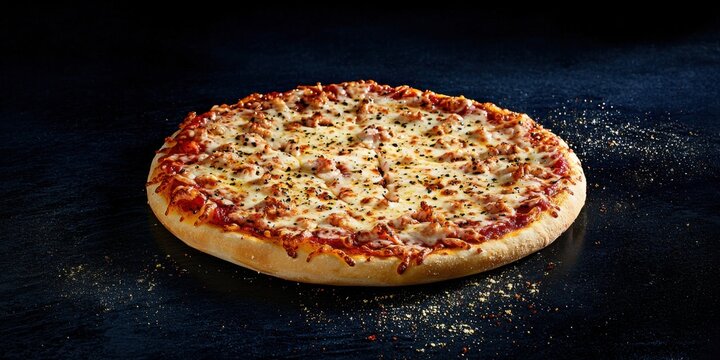 Delicious Cheese Pizza on a Dark Background with Sprinkles of Spice