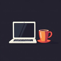 Cozy workspace with laptop and steaming coffee mug, minimalist setup highlighting productivity and comfort, ideal for remote work.