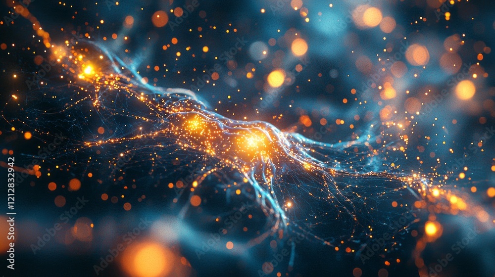 Poster Vibrant neural pathways pulse with energy, showcasing the complex web of connections that form the foundation of human intelligence and creativity. Brilliant lights illuminate this vast network