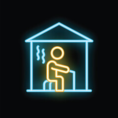 Neon sauna icon symbolizing relaxation and the benefits of heat therapy treatments