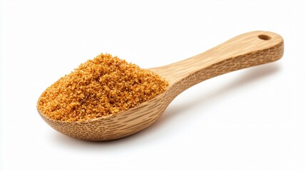 Wooden Spoon of Brown Sugar Granules Close Up