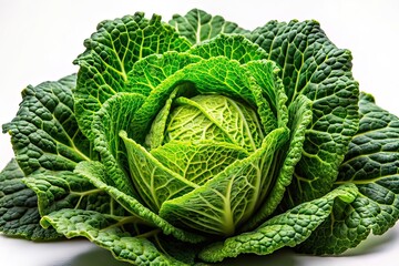 Obraz premium Pointed Cabbage Macro Photography, White Background, AI Photo, Food Photography