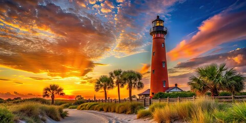 Obraz premium Ponce de Leon Inlet Lighthouse Florida Coastal Landscape Photography AI Art