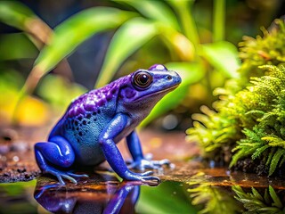 Obraz premium Purple Poison Frog in Reptile Garden Pool - Minimalist Nature Photography