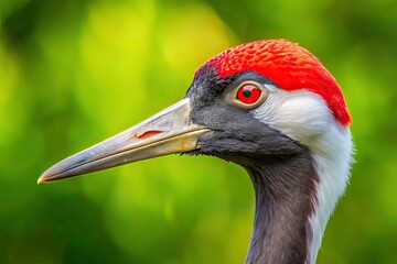 Fototapeta premium Red-Crowned Crane Head Close-up, Copy Space, Nature Photography