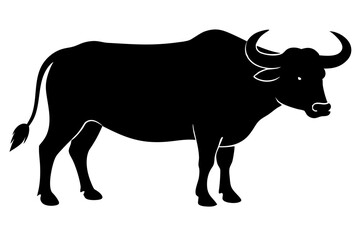 Water Buffalo Silhouette Black Vector Art Illustration - Animal Symbol