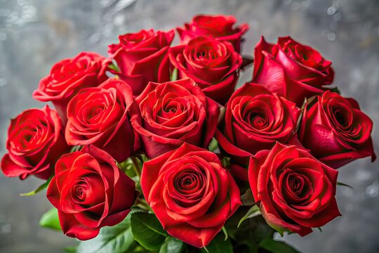 Red Roses Bouquet Gray Background High DOF AI Photo