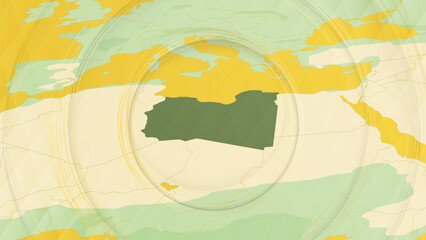 Abstract Map of Libya and Surrounding Regions with Circular Patterns.