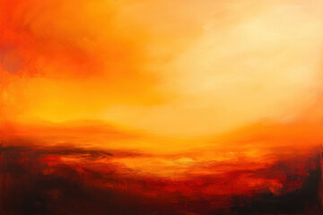 Obraz premium Abstract sunset landscape with vibrant orange and red tones painted in modern style