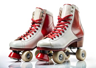 Retro Roller Skates - Classic Red & White on White Background