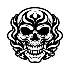 Smoking skull icon in filled style