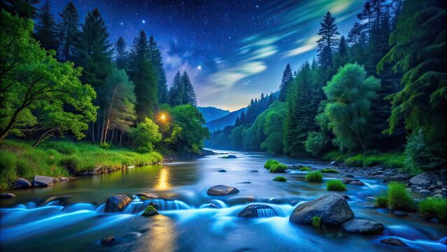 Riverfront Forest Night View - 4K Animated Background