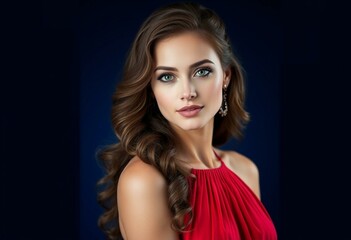 Naklejka premium Portrait of a glamorous woman in a red evening gown