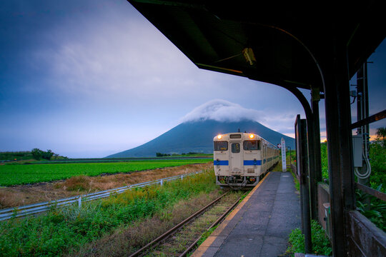 Kaimondake, or Mount Kaimon, a volcano located near the city of Ibusuki in the south of Kagoshima, called to the Fuji of Satsuma as its shape, Kagoshima, Kyushu, Japan