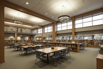 A serene library offering an ideal blend of traditional and digital learning options