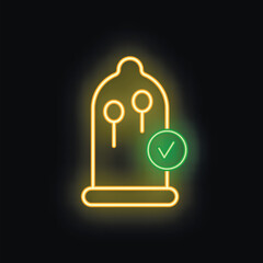 Glowing neon line condom safe sex icon isolated on black background vector illustration