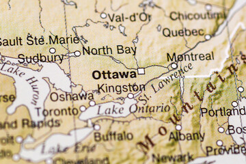 Fototapeta premium World map. Ottawa map, world tourism, tourist destination. Political map close-up.