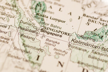 World map. Singapore on the geographical map, world tourism, destination. Political map close-up....