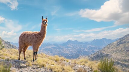 Majestic Alpaca on a Mountaintop Panorama