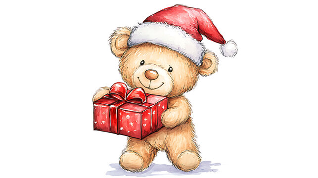 christmas teddy bear with gifts