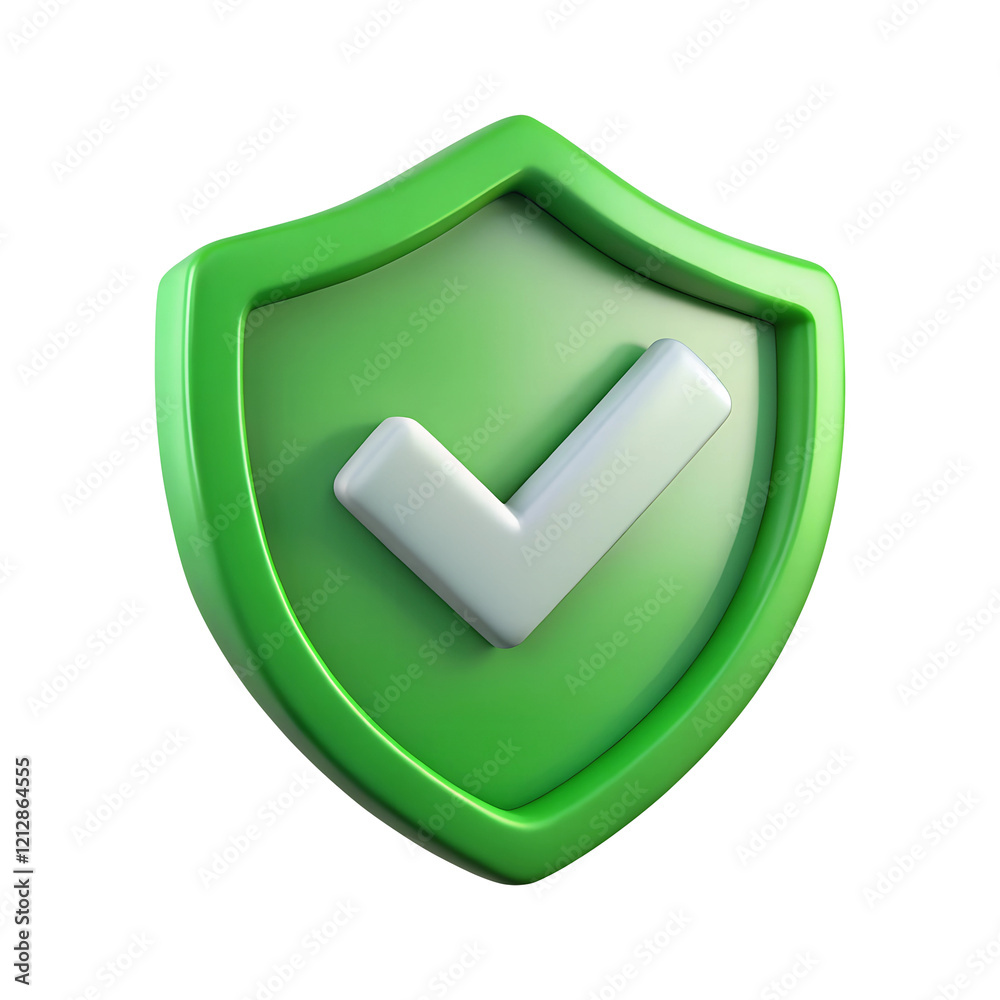 Fototapete 3d green shield with a white checkmark icon isolated on a transparent background