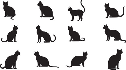 a Cat silhouette vector with white background, Cat silhouettes set collection