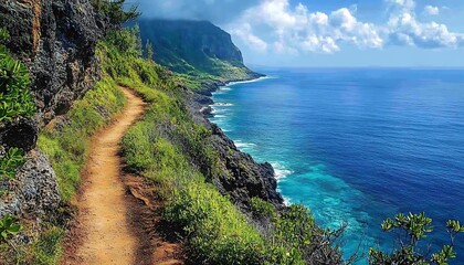 Coastal hiking trail with ocean views.