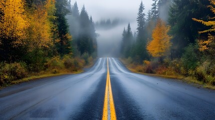 Fototapeta premium long empty road in autumn forest