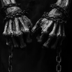 Chained Skeleton Hands Holding Each Other Black and White Dark Art Grim Imagery Spooky Scene