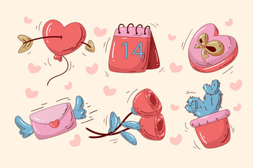 Hand-Drawn Valentine&rsquo;s Day Illustrations Set with Romantic and Love-Themed Elements