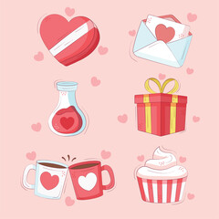 Cute Hand-Drawn Valentine’s Day Illustrations Set with Romantic Gifts and Love Symbols