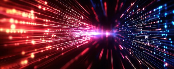 Obraz premium A vibrant, abstract image showcasing dynamic red and blue light streaks, symbolizing energy, speed, and movement.