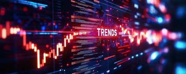 Fototapeta premium A dynamic visualization of digital trends, featuring a graph with vibrant lines and the word 
