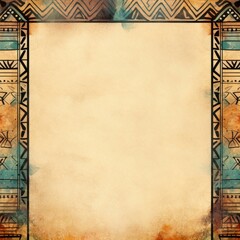 Obraz premium Ethnic Frame Artwork Design With Beige Center and Dark Geometric Pattern Border Graphic Art