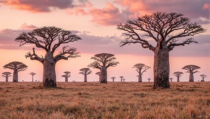 Obraz premium Serene savanna with baobab trees at sunset