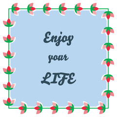 Flower symbol square shape frame, red pink green colours. Decorative geometric cartoon style, cute festive border. Good for loving sweet web greeting card, invitation. Vector illustration. Text Space