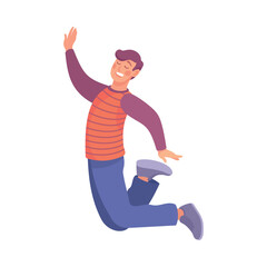 Cheerful Man Student Character Jump with Joy Vector Illustration