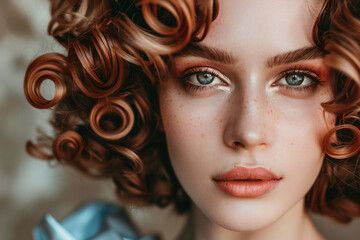 Fototapeta premium Female Hairstylist Perfecting Beautiful Woman's Hair generative ai