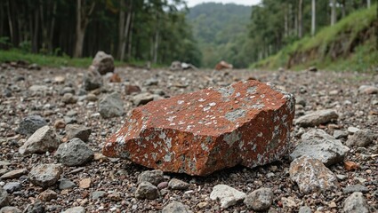 Fototapeta premium Natural bauxite ore among rocks in tropical forest clearing