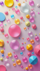 A vibrant and colorful abstract background with bubbles in various sizes and colors. Perfect for use in designs, presentations, origami, with white tones