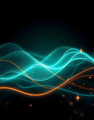 abstract wave background with glowing lines and particles illustration. Abstract digital background with flowing waves and data points, grunge, with white tones
