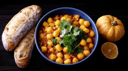 Cozy winter chili with seasonal squash wooden table food presentation homey atmosphere close-up culinary delight